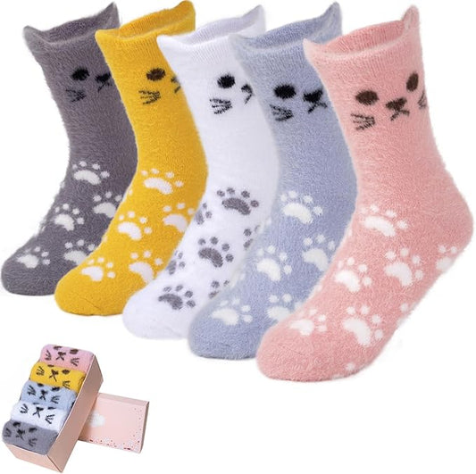 ICEIVY 5 Pair Fuzzy Cozy Socks for Women - Warm Comfy Soft Casual Home Sleep Winter Wool Socks - Gifts for Women