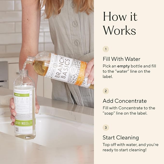 Branch Basics Concentrate + Oxygen Boost REFILL: Stain Remover and All Purpose Cleaner Duo | Bleach, Ammonia, Dye, and Fragrance Free (64 Loads, 33.8 oz Concentrate)