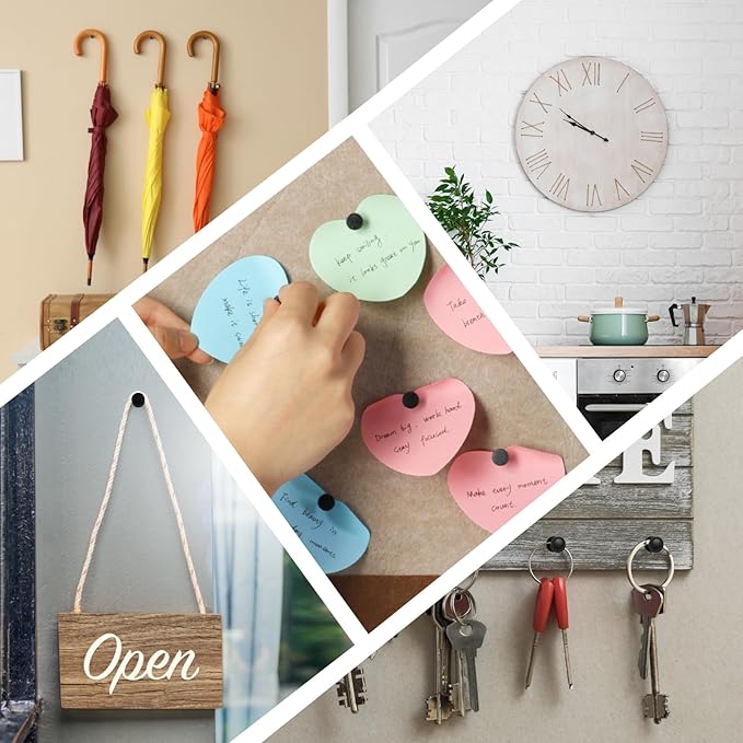 40 PCS Picture Hangers Nails 4 Size Long Heavy Duty Thumb Tacks for Wall Double Headed Push Pins Picture Hooks, Renter Friendly Decor Thumbtacks for Tapestry Frame Art Photos,10/20/ 30/ 50lb(Black)