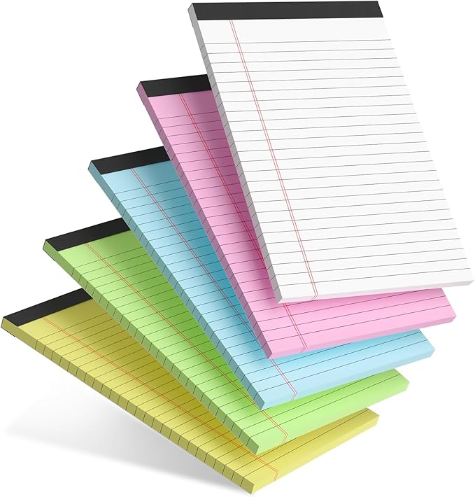 5pcs Small Note Pads 5x8 Notebook College Ruled Legal Pads Color Notepads 5 Pack Study Back Writing Pads 5 x 8 Perforated Narrow Ruled Pads of Paper for School & Office Supplies (Multicolor)