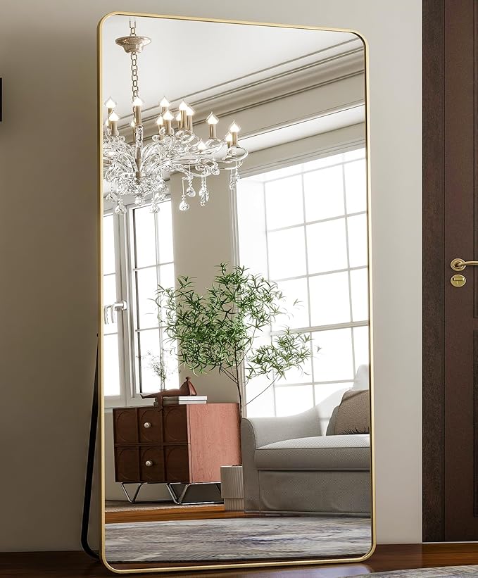 HARRITPURE 80x40 inch Oversized Full Length Mirror Aluminum Frame Floor Mirror Rectangular Full Body Mirror with Stand for Living Room,Bedroom,Cloakroom,Gold
