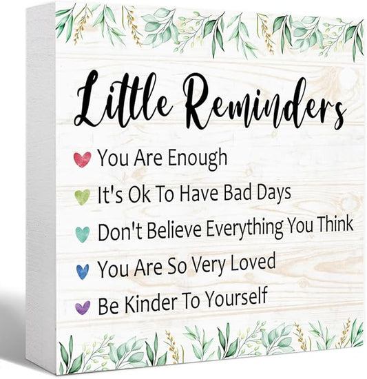 Little Reminders Desk Sign, Inspirational Decor, Morning Reminders Wooden Block Sign for Tabletop Shelf, College Motivational Positive Affirmation Gifts for Women