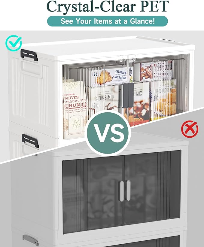 OlarHike 23QT Stackable Storage Bins with Lids - Folding Storage Box with Doors and Wheels, Collapsible Plastic Storage Bins for Closets and Organization, Christmas Gifts, 3 Pack Cubes