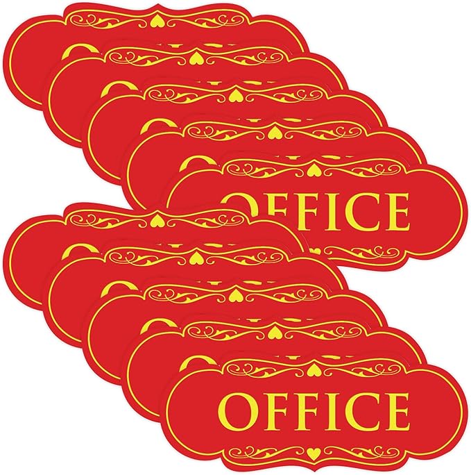 All Quality Designer Office Sign | Easy Installation - Red/Yellow - Large (10 Pack)