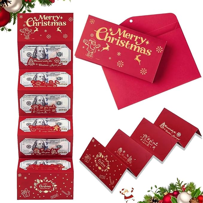 Christmas Cash Gift Envelopes 6 Slots, 2026 Upgrade Christmas Cash Gift Envelope, Surprise ChristmasGift Card Holder for Checks or Cards (Style-B)