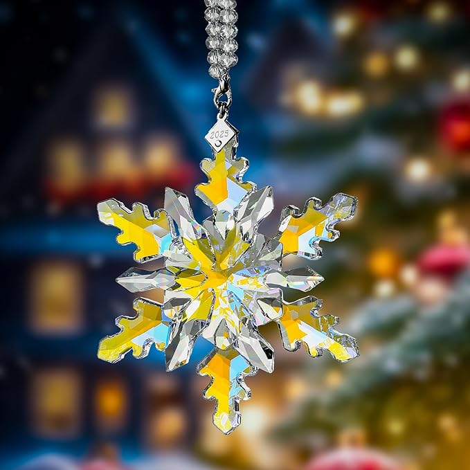 2025 Annual Edition Snowflake Crystal Christmas Ornaments,Christmas Tree Ornaments Crystal Sun Catcher Home Hanging Decor(25-Colorful)