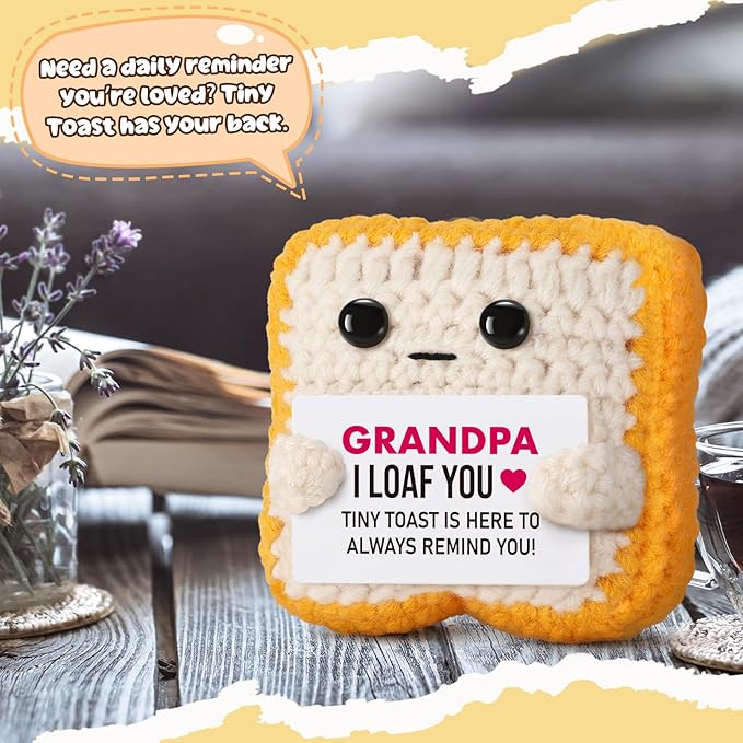 Gifts for Grandpa from Granddaughter, Grandson - Funny "I Loaf You" Crochet Toast - Unique Fathers Day, Birthday, Christmas Gift for Grandpa, Papa, Pops - Cute Keepsake & Décor