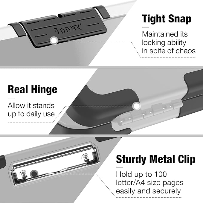 Sooez Toughest Clipboard with Storage, Internal Pen Pouch Included, Letter/ A4 Size, Shockproof Heavy Duty Plastic Clip Boards 8.5x11”, High Capacity Clipboards Box Case for Contractor Trucker Driver