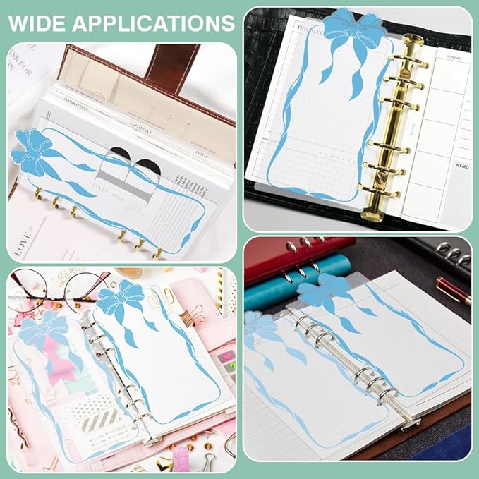 BENECREAT 12PCS Bow Planner Dividers Pocket, 6 Hole Punch File Dividers, Binder Dividers for Keeping Documents Neat Professional Notes Books Classify Files (Sky Blue)