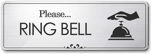 Please Ring Bell Sign, Brushed Silver, Engraved, 3" x 9", Fade Resistance, Indoor/Outdoor Use, USA MADE By My Sign Center