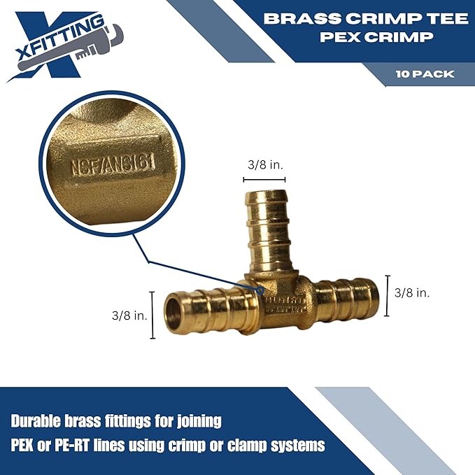 10 Pieces XFITTING 3/8" x 3/8" x 3/8" Pex Tee, Pex B Crimp Version 25-5-7=10X (10 Packs)