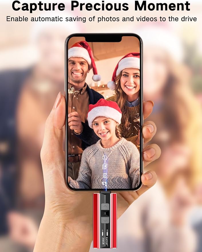 256GB Flash Drive Intended for Phone Tablet Androidphone and Computers, 4 in 1 Photo Stick for Phone Memory Storage Easily Backup Photos Videos, Plug and Play, No App Required (Red)