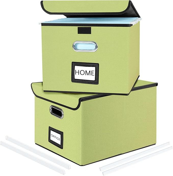 Huolewa File Organizer Boxes with Lids, Linen Hanging Filing & Storage Box with Plastic Slide for Office/Decor/Home, Universal Hanging Filing Organization Box for Letter/Legal Folder