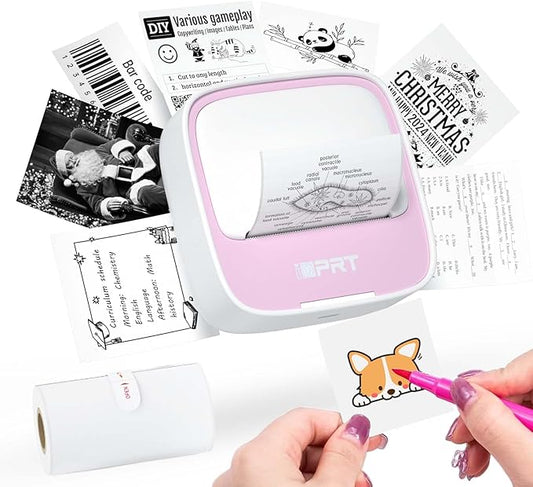iDPRT Portable Sticker Maker Machine with 1 Roll Sticker Paper, Mini Printer Efficiently and Quickly, Thermal Printer for Study Notes, Pictures, DIY, Label, Free App with Multiple Templates, Pinkcolor