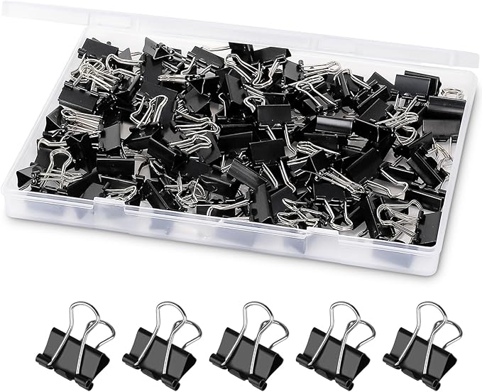 Ufmarine 120 Pcs Mini Binder Clips, Small Binder Clips Black, 15mm Paper Clips for Office