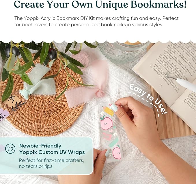 15 Pieces Acrylic Bookmark Blanks (3mm) Thicken Bookmark Making Kit with 20 Pcs Book Lover UV DTF Sticker, 15 Pcs Ribbon, Suitable for DIY Your Crafts Gifts