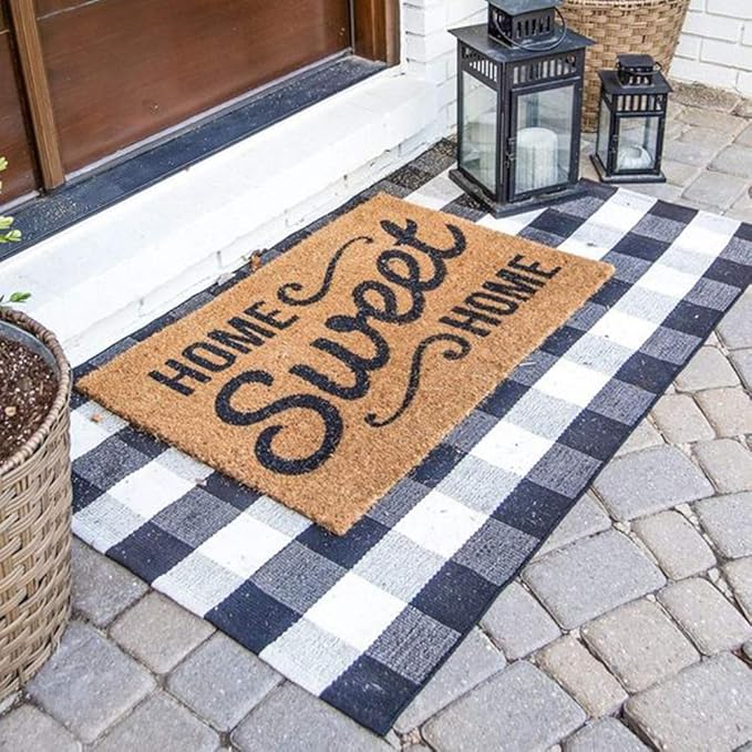 Buffalo Plaid Outdoor Rug, 3'x5' Black and White Check Indoor/Outdoor Area Rugs, Layering Rug for Hello/Welcome Door Mat, Washable Cotton Woven Farmhouse Mat for Christmas Front Porch Décor