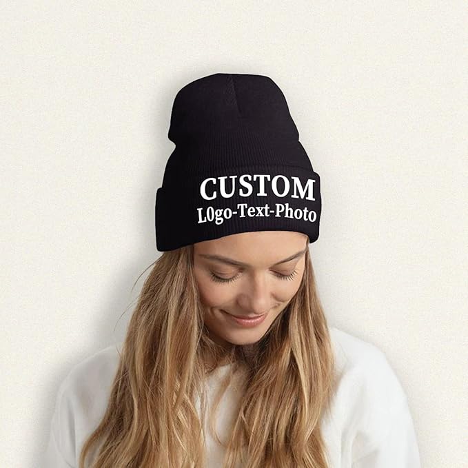 Custom Beanie for Men Women Bulk Custom Winter Hat Beanies with Logo Text Image Personalized Knit Hats Gifts for Business