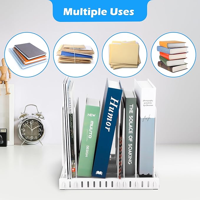 EASEPRES 5 Section Vertical Metal Mesh Desk File Organizer, Spacing Adjustable Upright Desktop Paper Mail Document Magazine Sorter Folder Holder for Workspace Office School Home, White
