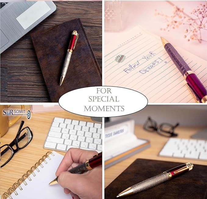 S&R Somit Fancy Pen For Men and Women With Gift Box - Valuable Luxury Pen for Business and Office, Executive Gift for Family & Friends - Special Engraving & Led Decorative Box (RED GOLD)