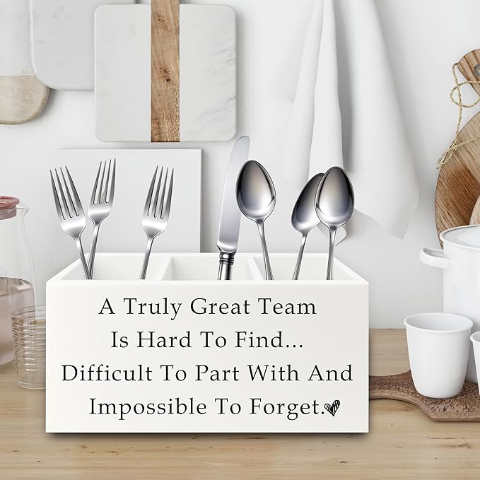 Team Office Pen Pencil Holder Organizer for Desk, Team Appreciation Gifts for Employees, Gifts for Coworkers Women Men Wooden Box Sign for Home Office Desk Tabletop Decorations