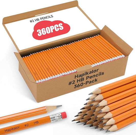 Hapikalor 360-Pack Sharpened #2 Yellow Pencils with Erasers, Bulk Pack Graphite Pencils for School Classroom Teacher Supplies, Writing, Drawing and Sketching