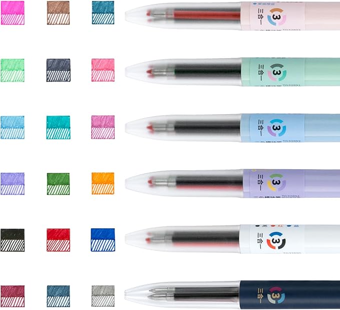 Woomer 3-in-1 Retractable Gel Pens 18 Colors - 0.5mm Fine Point Smooth Writing - Gel Ink Multicolor pens for Journaling Planner, 6 Count Nurse Pens for Journaling Home, Office, Note-taking, Teacher