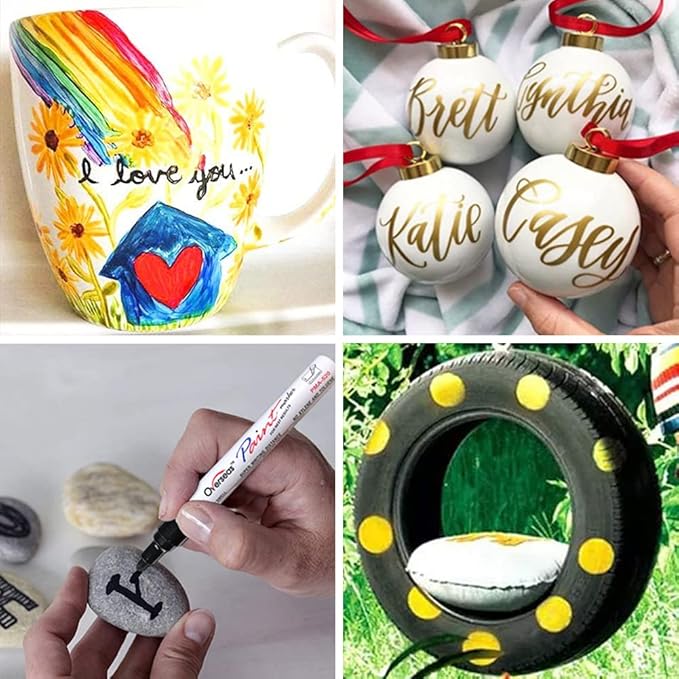 Paint Pens Paint Markers - Silver Permanent Markers 8 Pack, Oil Based Waterproof Quick Dry Medium Tip Marker Pen for Metal, Wood, Fabric, Plastic, Rock, Stone, Mugs, Canvas, Glass, Art Craft