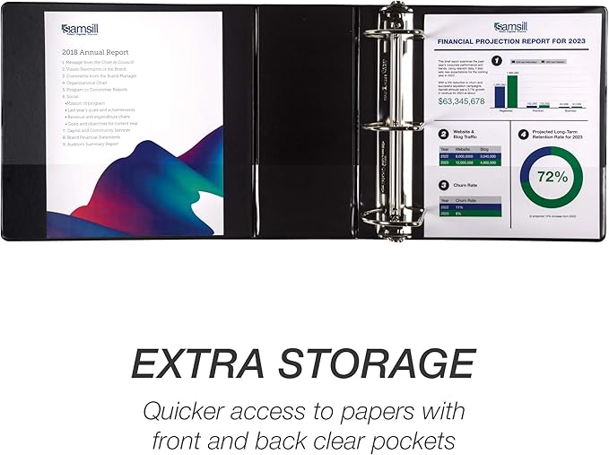 Samsill Durable 5 inch 3 Ring Binder, Made in USA, Locking D Ring FSC 100% Recycled Chipboard, Black, 2 Pack