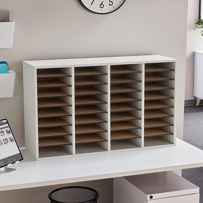Safco Literature Organizer, 36 Compartments, Office and Classroom Mailbox with Adjustable Shelves, Wood Paper and Mail Sorter, Modern Gray