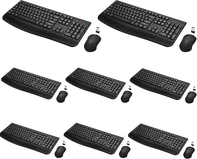 Wireless Keyboard and Mouse Combo, Full-Sized 2.4GHz Wireless Keyboard with Comfortable Palm Rest and Optical Mouse for Windows, Mac OS PC/Desktops/Computer/Laptops (8 Pack)