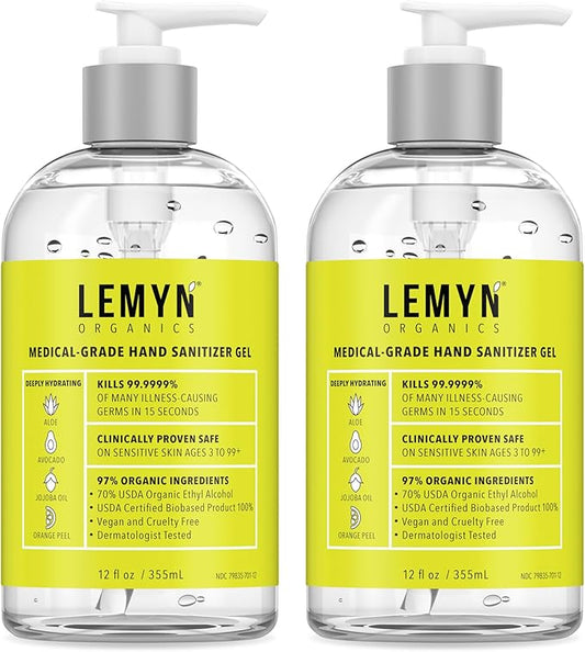 Medical Grade Hand Sanitizer Gel - 97% ORGANIC - 12 FL.OZ. (PACK OF 2)