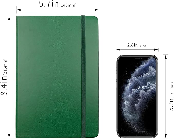 Deziliao Hardcover Notebook Journal 160 Pages, Lined Journal Notebooks for Work, 100Gsm Premium Thick Paper with Pocket, Medium 5.7"x8.4", Christmas Gift（Dark-Green, Ruled）