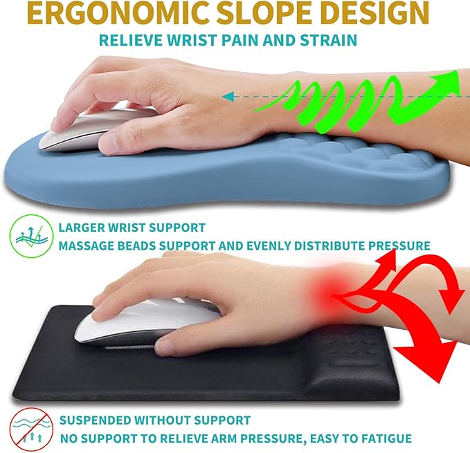 Hokafenle 2 in 1 Ergonomic Mouse Pad Wrist Support & Wrist Rest for Computer Keyboard Set, with Relieve Carpal Tunnel Pain Massage Bulge and Full Memory Gel Design (2In1 Set, Lake Blue)