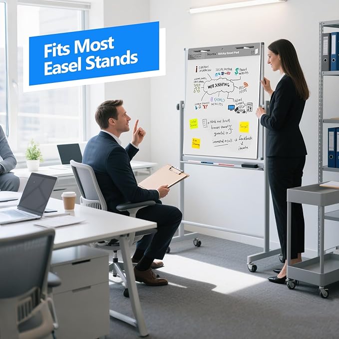 Nortix Flip Chart Paper, Sticky Easel Pads, Chart Paper for Teachers,Super Adhesive & Bleed-Resistant, Large Self-Stick Easel Paper for Classroom/Office, 25 x 30 inch, 30 Sheets/Pad, 3 Pads