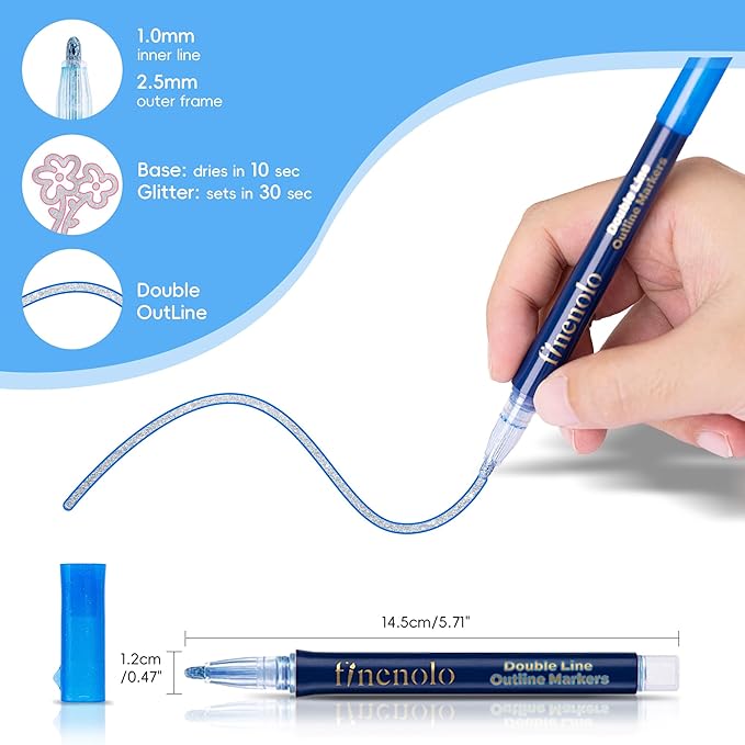 48 Colors Double Line Outline Markers, Shimmer Outline Marker Pen Set with Metallic & Glitter Effects, Self-Outline Shimmer Markers for Card Making, DIY Art, and Doodling, Perfect for Kids & Adults