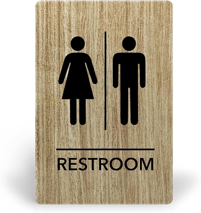 Promot Unisex Bathroom Sign – ADA Braille Restroom Sign for Business, Self-Adhesive, 9" x 6", Commercial Door Signage, Office Wall Decor - Almond
