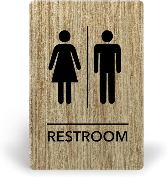 Promot Unisex Bathroom Sign – ADA Braille Restroom Sign for Business, Self-Adhesive, 9" x 6", Commercial Door Signage, Office Wall Decor - Almond