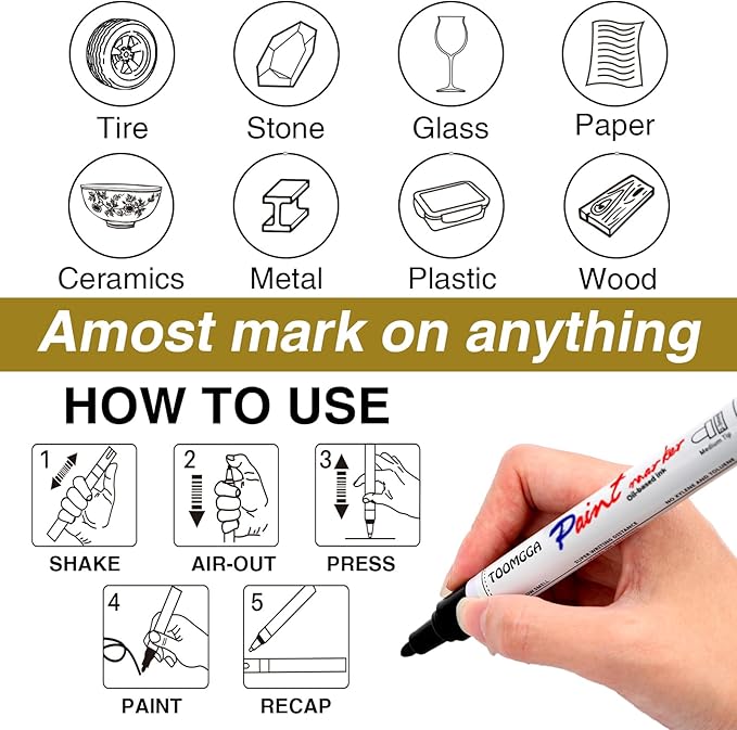 White and Black Permanent Markers Paint Pens-2 Pack Oil Based Paint Markers, Medium Tip, Quick Drying Pens for Wood, Metal, Rock Painting, Mugs, Canvas, Clothes, Plastic Marking