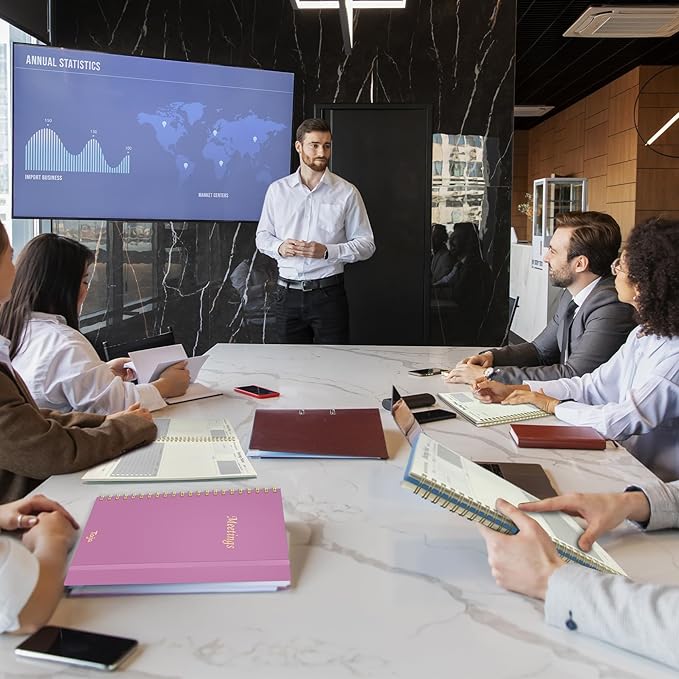 Meeting Notebook for Work Organization - Work Planner Notebook with Action Items, Agenda Planner for Note Taking, 160 Pages (6.9" X 9.9") Project Organizer for Men & Women - Purple