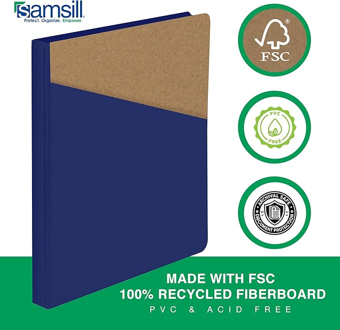 Samsill Durable 0.5 Inch Binder, Made in The USA, D Ring Binder, Customizable Clear View Cover, Dark Blue, Holds 125 Pages