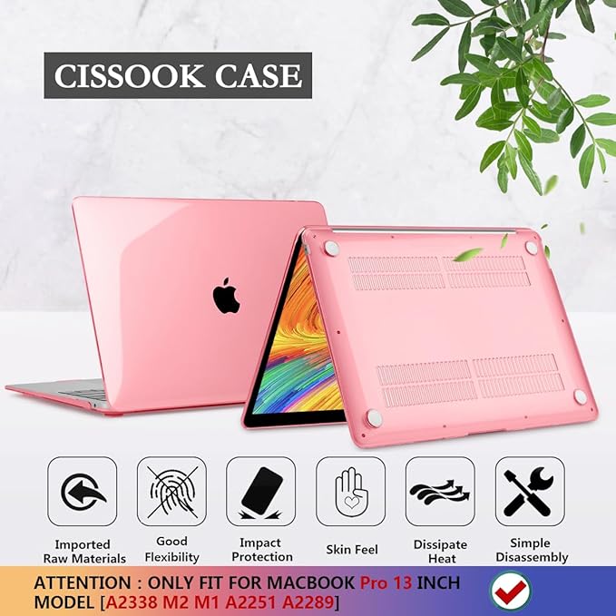 CISSOOK for MacBook Pro 13 Inch Case Pink, Hard Shell Case with Keyboard Cover Screen Protector for MacBook Pro 13 2025-2020 Released M2 A2338 M1 A2251 A2289 Model with Touch Bar -Clear Pink