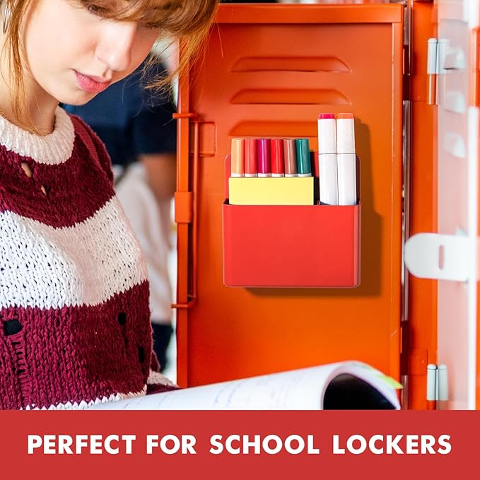 BEYGORM 2 Pack Plastic Magnetic Pen Holder for Refrigerator, Dry Erase Marker Holder for Whiteboard，Magnet School Locker Organizer Accessories, Pencil Cup, Pen Caddy, Classroom Organization(Red)