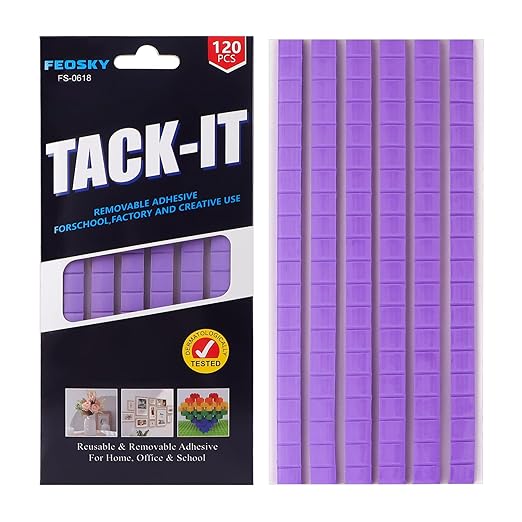 Feosky Adhesive Poster Sticky Tack Putty, Reusable and Removable Adhesive Putty, 120PCS, Mounting Putty for displaying Wall Paintings, Museum Art Photography, Picture, Crafts (Purple, Pack of 1)