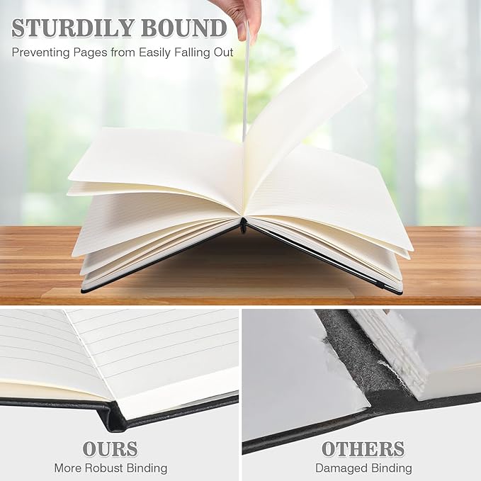 OMEYA Lined Journal Notebook, 3 Pack A5 College Ruled Notebooks for Work, Hardcover Notebook Each with 2 Pockets & Pen, Leather Journal for Women, Men, 160 Pages, 100GSM Thick Paper (Grey)