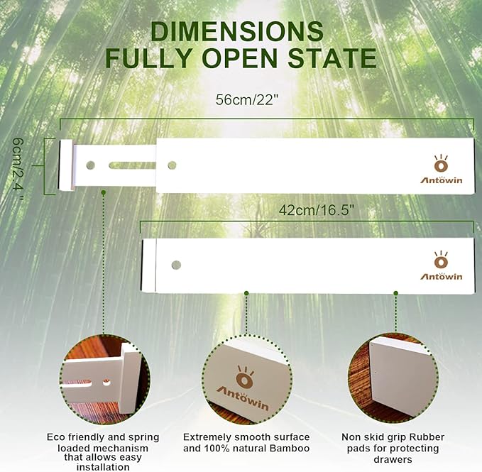 ANTOWIN Bamboo Drawer Dividers Organizers, Expandable Drawer Separators Splitter,17-22 inches Long Adjustable Spring-loaded Organizer for Large Utensil, Clothes, Tools Drawers (White)