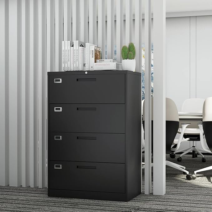 Lateral File Cabinet with Lock, 4 Drawer Large Metal Filing Cabinet,Home Office Lockable Storage Cabinet for Hanging Files Letter/Legal/F4/A4 Size-Assembly Required