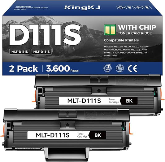 MLT-D111S Toner Cartridge Black 2-Pack High-Yield Replacement for Samsung MLT-D111S MLT-D111L D111S Compatible with Xpress M2020 M2022W M2070FW M2071 2074FW SL-M2077 2074FW SL-M2026 SL-M2078FW Printer