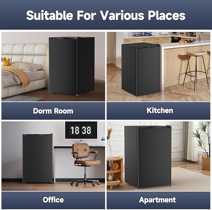 4.3 Cu.Ft Mini Fridge with Freezer, Single Door Refrigerator with Adjustable Thermostat, Mini Compact Fridge for Bedroom, Office, Dorm, RV