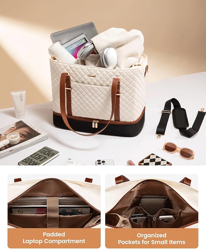 LOVEVOOK Lunch Tote Bag for Women, 15.6 Inch Laptop Work Bag With Lunch Compartment & Large Cup Holder, Lightweight Work Briefcase for Travel, Bussiness, Teacher